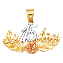 Load image into Gallery viewer, 14K Tri Color 28mm Sweet 15 Years Pendant