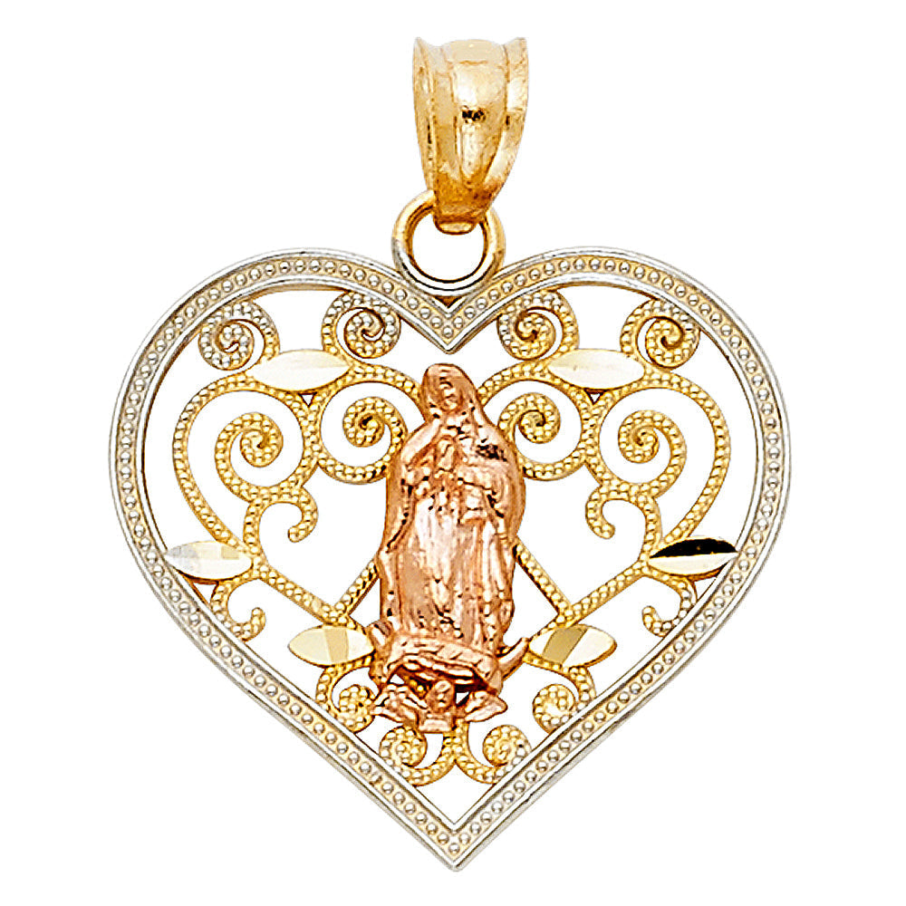 14K Tricolor RELIGIOUS HEART PENDANT