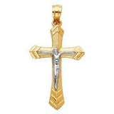 14K Gold 16mm Two Tone Jesus Crucifix Cross Religious Pendant
