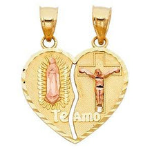 Load image into Gallery viewer, 14k Two Tone Gold 20mm Religious Guadlupe Juses Broken Heart Assorted Pendant