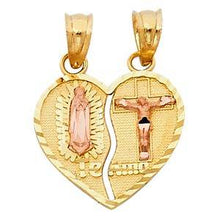 Load image into Gallery viewer, 14k Two Tone Gold 15mm Religious Guadlupe Juses Broken Heart Assorted Pendant
