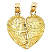 Load image into Gallery viewer, 14k Yellow Gold 20mm &quot;I Love You&quot; Couple Broken Heart Assorted Pendant