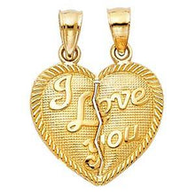 Load image into Gallery viewer, 14k Yellow Gold 15mm &quot;I Love You&quot; Couple Broken Heart Assorted Pendant