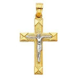 14K Gold 15mm Two Tone Jesus Crucifix Cross Religious Pendant