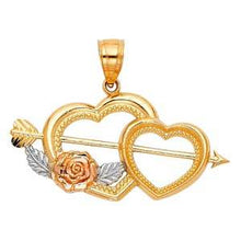 Load image into Gallery viewer, 14k Two Tone Gold 30mm Cupid Arrow Double Heart Assorted Pendant