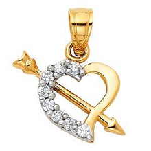 Load image into Gallery viewer, 14k Two Tone Gold 13mm Cupid Arrow CZ Heart Assorted Pendant