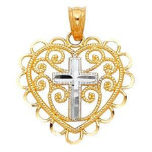 Load image into Gallery viewer, 14k Two Tone Gold 20mm Cross In Heart Assorted Pendant
