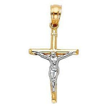 Load image into Gallery viewer, 14K Gold 13mm Two Tone Jesus Crucifix Cross Religious Pendant - silverdepot