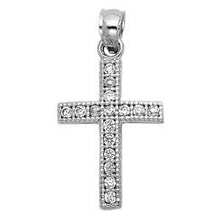 Load image into Gallery viewer, 14k White Gold 15mm Cross CZ Religious Crucifix Pendant