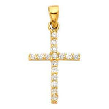 14k Yellow Gold 12mm Cross CZ Religious Pendant