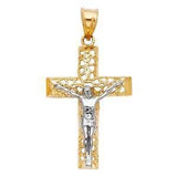 14K Gold Two Tone 22mm Jesus Crucifix Cross Religious Pendant