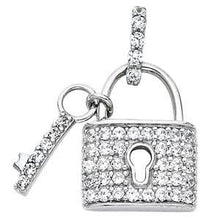 Load image into Gallery viewer, 14K White Gold 15mm Lock and CZ Key Pendant