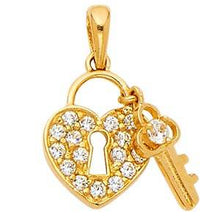 Load image into Gallery viewer, 14K Yellow Gold 13mm Heart Lock and Key CZ Pendant