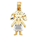 14k Two Tone Gold 10mm Girl Pendant