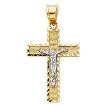 Load image into Gallery viewer, 14K Gold 17mm Two Tone Jesus Crucifix Cross Religious Pendant - silverdepot
