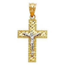 Load image into Gallery viewer, 14K Gold 15mm Two Tone Jesus Crucifix Cross Religious Pendant - silverdepot