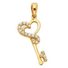 Load image into Gallery viewer, 14K Yellow Gold 10mm CZ Key With My Heart Pendant