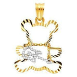 14K Gold Two Tone 15mm Playing Guiter Bear Pendant