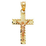 14K Gold 13mm Two Tone Jesus Crucifix Cross Religious Pendant