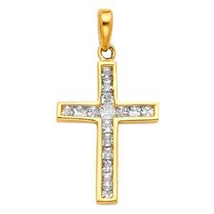 14k Yellow Gold 12mm Cross CZ Religious Crucifix Pendant