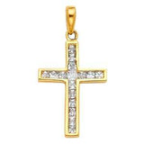 14k Yellow Gold 12mm Cross CZ Religious Crucifix Pendant