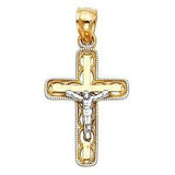 14K Gold 13mm Two Tone Jesus Crucifix Cross Religious Pendant