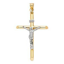 Load image into Gallery viewer, 14K Two Tone 37mm Jesus Religious Cross Crucifix Pendant