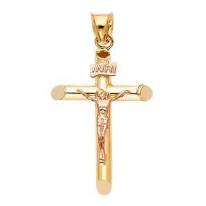 14K Two Tone 17mm Jesus Religious Cross Crucifix Pendant