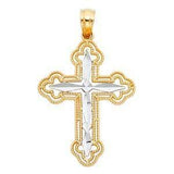 14K Gold 19mm Two Tone Cross Religious Pendant