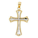 14K Gold 18mm Two Tone Cross Religious Pendant