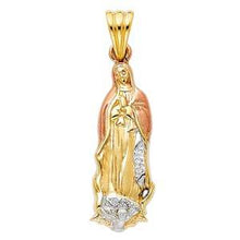 Load image into Gallery viewer, 14K Tri Color 23mm CZ Religious Guadalupe Pendant