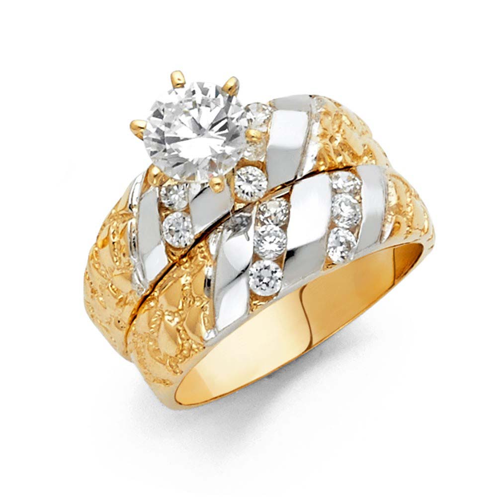 14K Two Tone Gold 6mm CZ Ladies Wedding Band