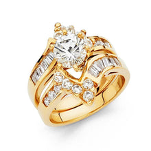 Load image into Gallery viewer, 14K Yellow Gold 8mm Clear CZ Duo Set Engagement Ring - silverdepot