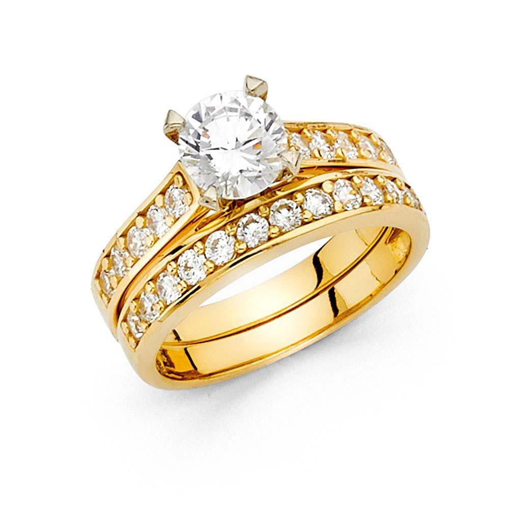 14K Yellow Gold Round 3mm CZ Wedding Band Only - silverdepot