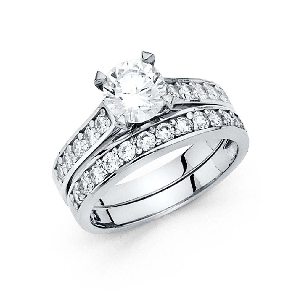 14K White Gold Round 3mm CZ Wedding Band Only - silverdepot