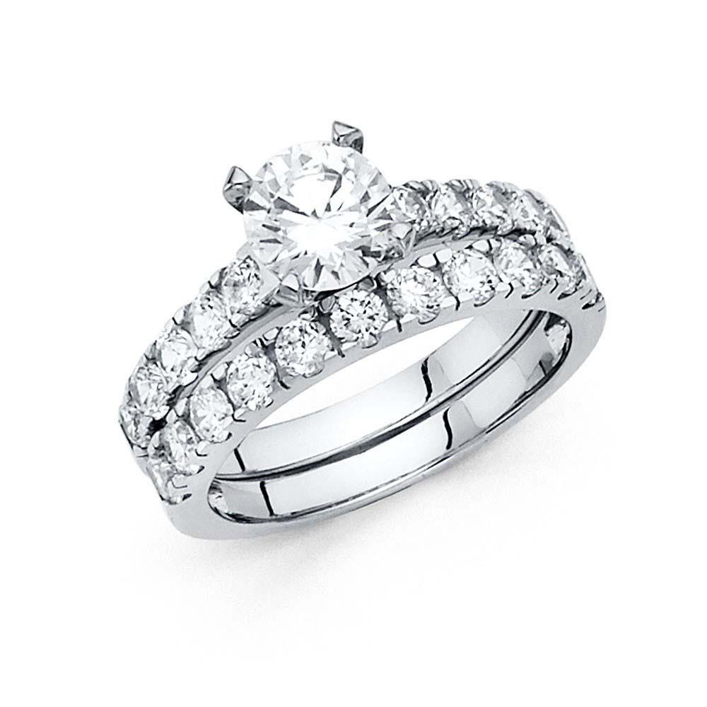 14K White Gold Round 3mm CZ Ladies Wedding Band Only - silverdepot