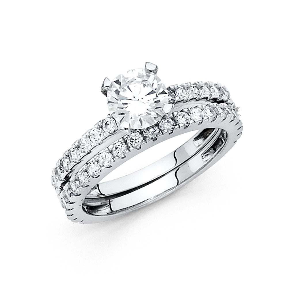 14K White Gold Round 2.5mm CZ Ladies Wedding Band Only - silverdepot