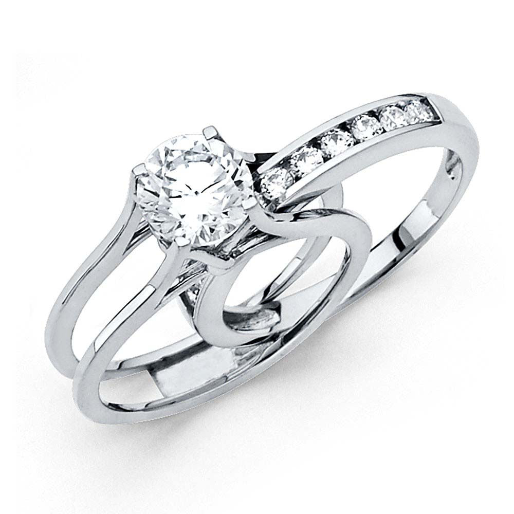 14K White Gold 4mm Round CZ Engagement Ring