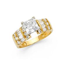 Load image into Gallery viewer, 14K Yellow Gold 2.5-CT 4-Prong Princess With Baguette And Polished Finish Round Side CZ Engagement Ring - silverdepot