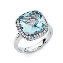 Load image into Gallery viewer, 14K White Gold 2.5mm Sea Blue And Clear CZ Engagement Ring - silverdepot
