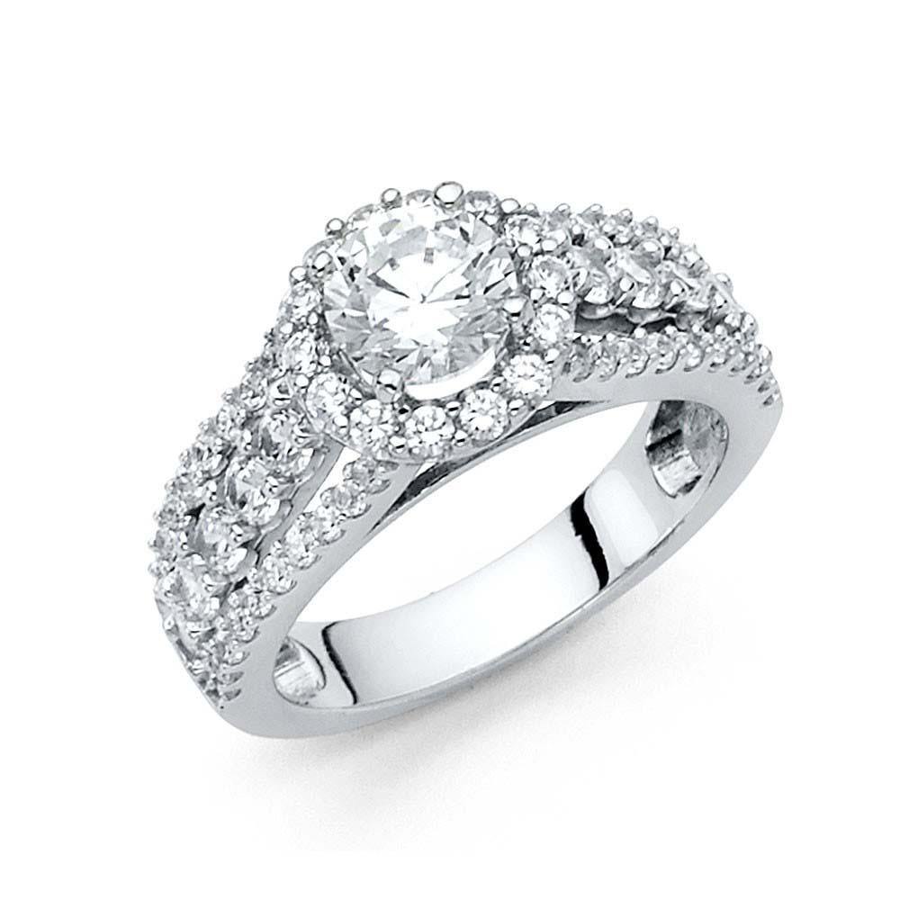 14K White Gold 7mm Cubic Zirconia Centre Stone Round Shaped Engagement Ring - silverdepot