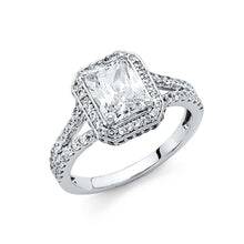 Load image into Gallery viewer, 14K White Gold 5mm Scalloped Split Shank 1.75-CT Radiant-Cut Halo Polished Finish CZ Engagement Ring - silverdepot