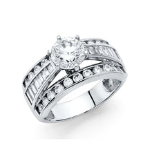 Load image into Gallery viewer, 14K White Gold 1.25-CT 6-Prong Round-Cut And 3-Row Side CZ Engagement Ring - silverdepot
