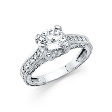 Load image into Gallery viewer, 14K White Gold Art Pave Setting Deco Engraved 1-CT Polished Finish Milgrain Round-Cut CZ Engagement Ring - silverdepot