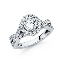Load image into Gallery viewer, 14K White Gold 5mm Woven Criss-Cross Polished Finish Halo 1-CT Round-Cut CZ Engagement Ring - silverdepot