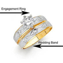 Load image into Gallery viewer, 14K Two Tone 4mm CZ Wedding Trio Ladies Wedding Band Sets