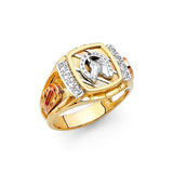 14K Two Tone CZ Lucky Horseshoe Men's Ring