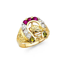 Load image into Gallery viewer, 14K Yellow Gold CZ Lucky Horseshoe Men&#39;s Ring - silverdepot