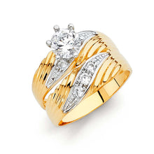 Load image into Gallery viewer, 14K Two Tone 5mm CZ Wedding Trio Ladies Wedding Ring--Wedding Band and Engagement Rings are sold Separately
