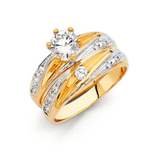 Load image into Gallery viewer, 14K Two Tone 4mm CZ Wedding Trio Ladies Wedding Ring--Wedding Band and Engagement Rings are sold Separately